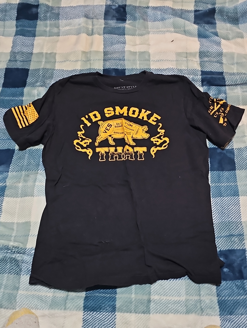 Grunt Style Navy Short-Sleeve Tee with Yellow BBQ Graphic